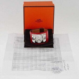 Hermes Geranium Shiny Lisse Alligator Palladium Plated Collier de Chien Cuff